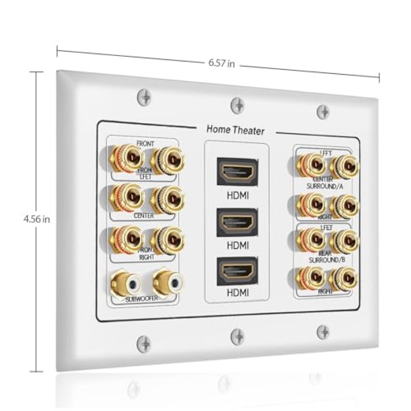 ICESPRING 3 Gang 7.2 서라운드 사운드 분배 홈 시어터 구리 바나나 바인딩 포스트 커플러 유형 벽면 도금(7개 스피커용) 서브우퍼용 RCA 잭 2개 및 HDMI 포트 3개