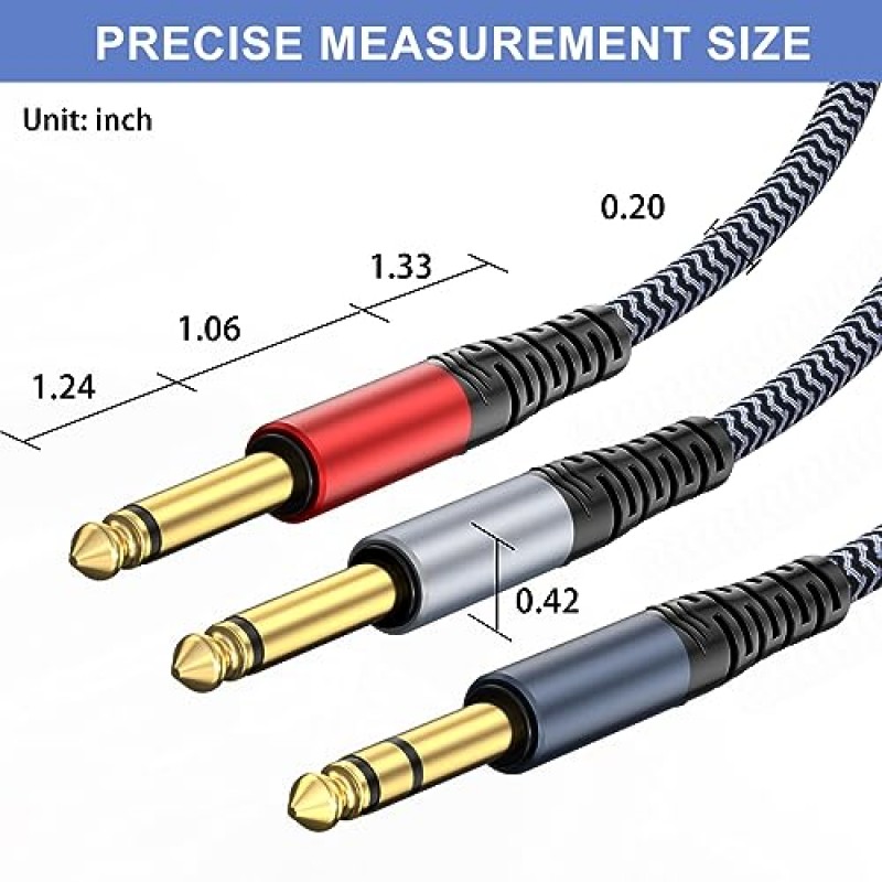 TAISUSAN 인서트 케이블 20피트, 1/4 스테레오 - 듀얼 1/4 모노 케이블, 스테레오 브레이크아웃 1/4 Y 케이블, 스테레오 - 모노 1/4 스플리터 케이블 케이블, 앰프, 믹서, 기타, 스피커 등과 호환 가능