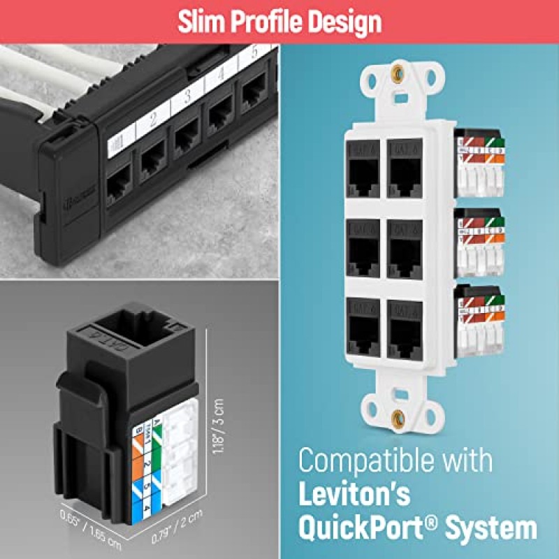 Everest Media Solutions 90° 각도 CAT6/5e 키스톤 잭(검정색) - 슬림 프로파일 RJ45 이더넷 커넥터 - 90° 각도 속도 종단 도구와 호환 가능 - easyJACK(B094WB91H3) - 10팩