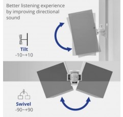 TNP 범용 위성 스피커 벽 장착 브래킷 - 홈 시어터 스피커 시스템용 조정 가능한 회전 및 기울기 각도가 있는 세련된 흰색 마감 서라운드 사운드 스피커 마운트, 최대 11lbs, 1쌍 수용 가능