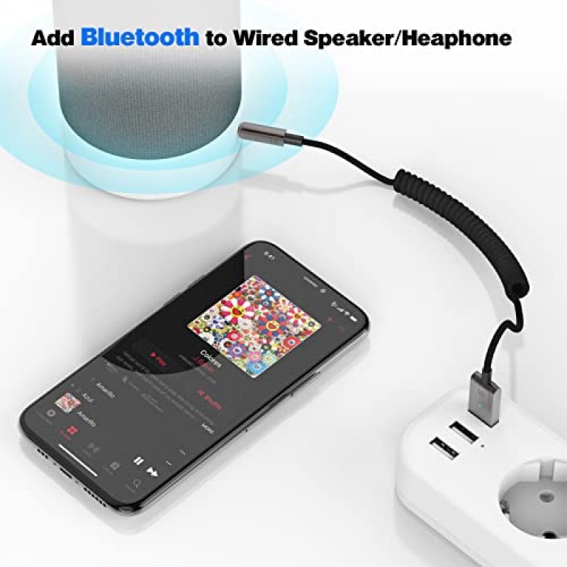 LOKUKA Bluetooth 5.1 - 자동차용 Aux 어댑터, USB - TRS 3.5mm Bluetooth 수신기는 핸즈프리 통화, 음성 내비게이션, 전화 음악을 위해 자동차, 스피커 및 홈 스테레오 오디오에 Bluetooth를 추가합니다.