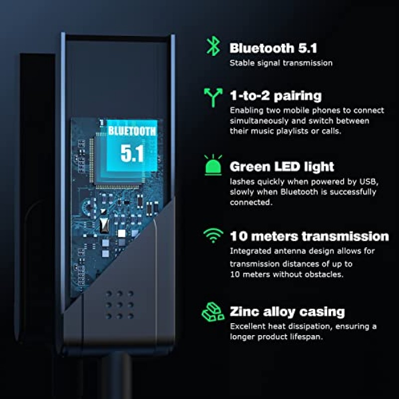 LOKUKA Bluetooth 5.1 - 자동차용 Aux 어댑터, USB - TRS 3.5mm Bluetooth 수신기는 핸즈프리 통화, 음성 내비게이션, 전화 음악을 위해 자동차, 스피커 및 홈 스테레오 오디오에 Bluetooth를 추가합니다.