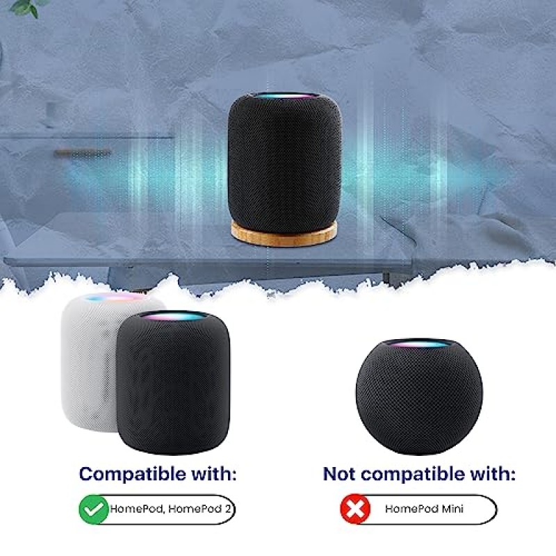 Bangcheer Homepod/HomePod 2용 대나무 스탠드 미끄럼 방지 피트 및 긁힘 방지 기능 우아한 공간 절약형 스마트 스피커 대나무 홀더 홈 오디오 경험 향상(2개)