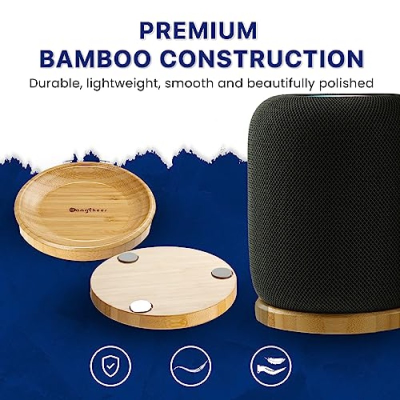 Bangcheer Homepod/HomePod 2용 대나무 스탠드 미끄럼 방지 피트 및 긁힘 방지 기능 우아한 공간 절약형 스마트 스피커 대나무 홀더 홈 오디오 경험 향상(2개)