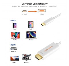 CableCreation 홈 오피스용 USB C-HDMI 케이블 4K@60Hz 6FT, Type C-HDMI Thunderbolt 3 iPhone15/15Pro/15Plus/15Promax, MacBook Pro/Air/iPad Pro 2020, Galaxy S23/ S23+/ S23 Ultra와 호환 가능