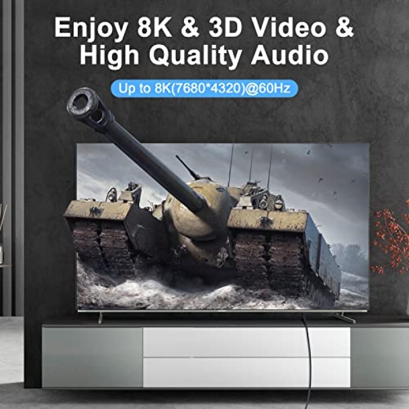 Tsucords 8K 4K HDMI 케이블 1.6FT, 고속 편조 HDMI - HDMI 2.1 코드 8K@60Hz,4K@120Hz 144Hz 48Gbps 지원 Roku TV/PS5/HDTV/Blu-ray와 호환 가능