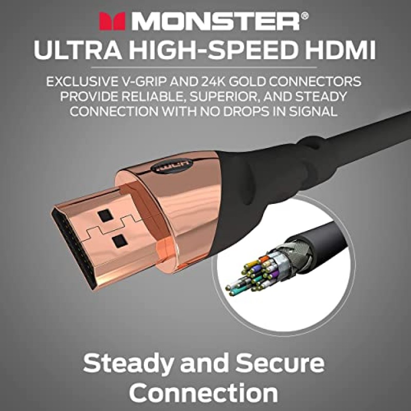 Monster 6Ft HDMI 전자 케이블 4K Ultra Hd(이더넷 코드 포함) 60/120Hz 새로 고침 속도 21Gbps 1080p 프로젝터/노트북/모니터/텔레비전/개인용 컴퓨터용 비디오 부식 방지 금 접점