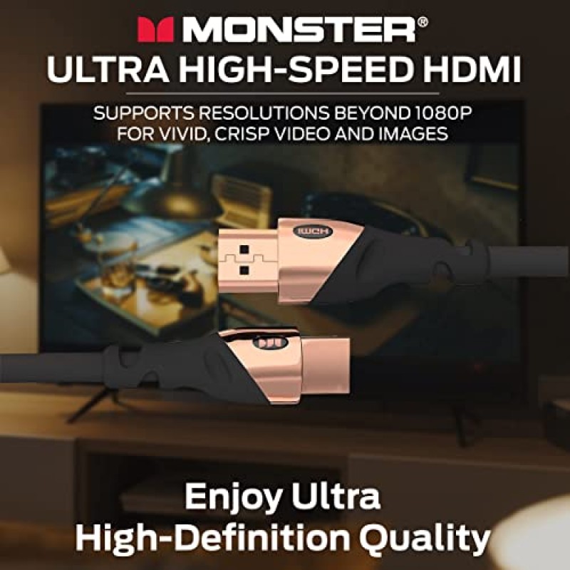 Monster 6Ft HDMI 전자 케이블 4K Ultra Hd(이더넷 코드 포함) 60/120Hz 새로 고침 속도 21Gbps 1080p 프로젝터/노트북/모니터/텔레비전/개인용 컴퓨터용 비디오 부식 방지 금 접점