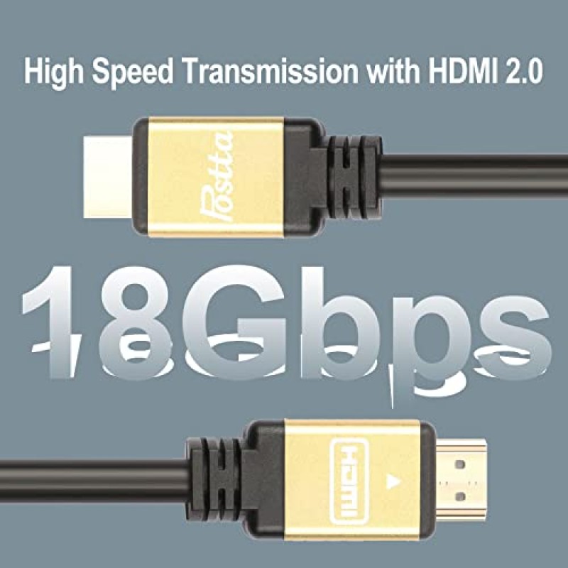 신호 부스터가 내장된 Postta HDMI 2.0V 케이블(100피트) - 3D,1080P, 이더넷, 오디오 리턴 지원 - 1팩(골든)