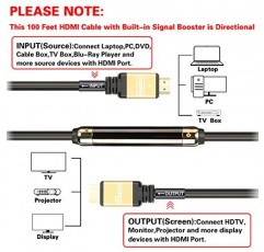 신호 부스터가 내장된 Postta HDMI 2.0V 케이블(100피트) - 3D,1080P, 이더넷, 오디오 리턴 지원 - 1팩(골든)