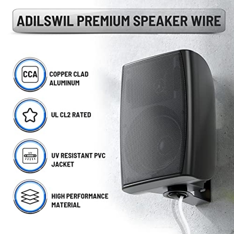 ADILSWIL 100피트 16 게이지 벽면 스피커 와이어 케이블 16/2 AWG CCA 2 도체 저전압 DC 전기 와이어 흰색 재킷이 있는 빨간색 및 검정색 와이어 ETL 목록 연결 및 연장용 CL2 등급