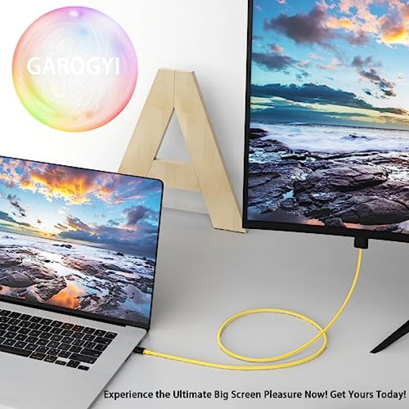 GAROGYI USB Type C - HDMI 케이블 6피트/1.8M(4K@60Hz), Thunderbolt 3/4 iPhone 15 Pro Max, MacBook Pro/Air, iMac, ChromeBook Pixel, Samsung Galaxy, Surface, TV, iPad Air, iPad Pro와 호환 가능 그리고 더