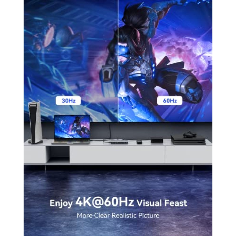 HDMI 스위치 5 in 1 Out 4K@60Hz, 원격 기능이 있는 GANA HDMI 분배기 스위처, 3D, HDCP2.2, HDR용 알루미늄 HDMI 2.0 스위치 박스 허브, Xbox, PS5/4/3, Fire Stick, Roku, Blu-Ray와 호환 가능 플레이어, 그레이