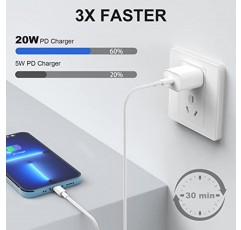 iPhone용 Apple 13 12 14 고속 충전기 케이블【Apple MFi 인증】20W USB C 벽면 충전기 플러그 및 USBC-라이트닝 케이블 코드 6피트, iPhone 13/12 Pro/11,iPad용 충전 블록 전원 어댑터 큐브 브릭