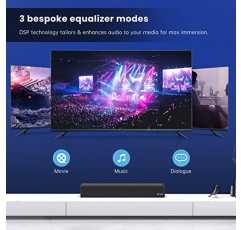 사운드 바, HDMI, 광학, 동축, AUX, USB 디스크 연결 및 Bluetooth 5.0을 갖춘 TV용 BESTISAN 50와트 슬림형 사운드 바, 3 이퀄라이저 모드 오디오, 저음 및 고음 조절 가능, 16인치, 장착 가능