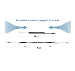 차량용 CableCreation Aux 코드(1-4Ft), 코일형 3.5mm 오디오 케이블 남성-남성, 3.5mm DC 플러그 포트 장치용 1/8 보조 스테레오 Aux 케이블, 헤드폰, 차량용 스테레오, 스피커, 검정색