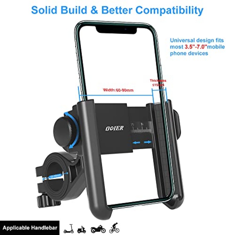 M365 Pro 스쿠터 휴대폰 마운트, Segway Ninebot 조절 가능한 핸들바 휴대폰 홀더, 모든 iPhone에 적합, Samsung Galary, iPhone 12 Pro Max,13 Pro,11,X, 모든 휴대폰 3.5-7인치, 360° 회전