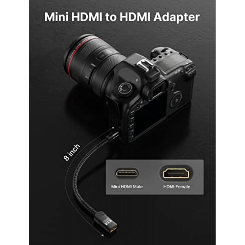 JSAUX 미니 HDMI - HDMI 어댑터 2팩, 미니 HDMI 남성 - HDMI 여성 케이블, 4K 60Hz HDR 3D 18Gbps Dolby, DSLR, 캠코더, 그래픽 카드, 라즈베리 파이 제로 W, 노트북, 태블릿과 호환 가능 - 블랙