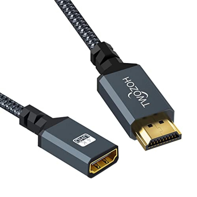 Twozoh HDMI 연장 케이블 1FT 2 팩, 4K HDMI 연장기 수-암 코드, 나일론 편조 HDMI 2.0 케이블 어댑터 지원 4K@60Hz 3D HDR