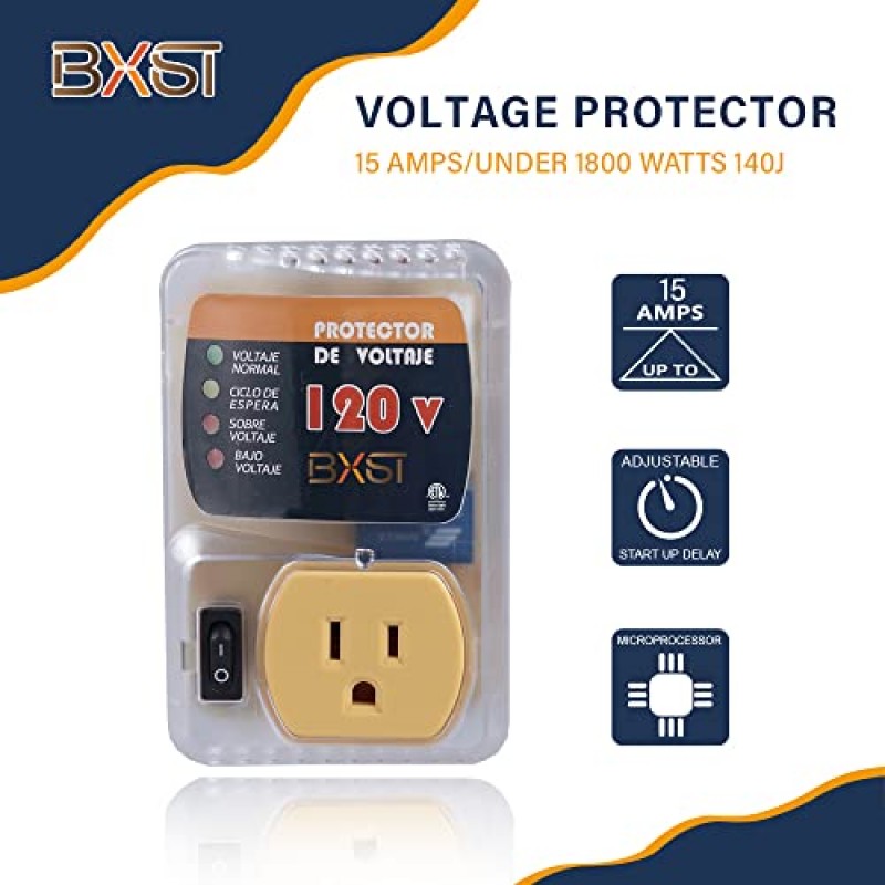 가전제품용 BXST 전자 서지 보호기 1개의 콘센트 플러그 서지 보호기 지연 보호(180S) 냉장고용 서지 보호기 120V 15A 1800Watts