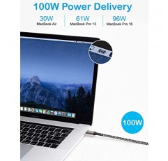 6.6FT 긴 USB-C - USB-C 케이블 100W 2팩, MacBook Pro, iPad Pro/iMac Air, Samsung Galaxy S23 S22 Note 20 10, OnePlus 9, PS5용 C형 20V/5A 고속 PD 충전기 편조 코드 아이패드 미니 6, 블랙+화이트