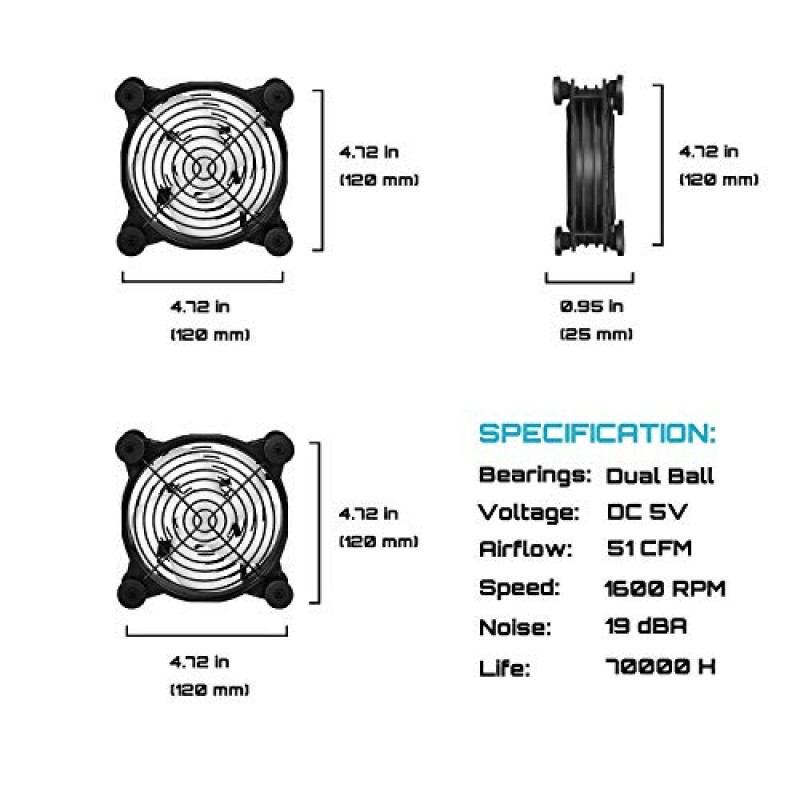 UpHere U1206 USB 팬 듀얼 볼 베어링 레인보우 LED 컴퓨터 케이스 용 무음 120mm 팬 컴퓨터 캐비닛 플레이 스테이션 Xbox 냉각