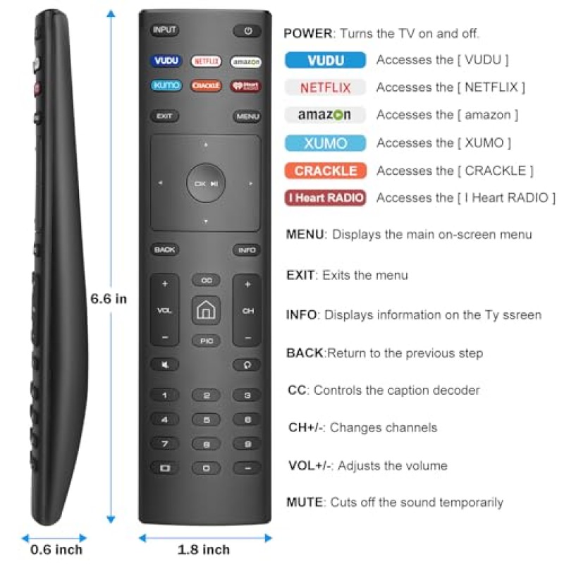 Vizio-Smart-TV-Remote 교체, 모든 Vizio 스마트 TV용 새로운 범용 리모컨 XRT136, Vizio TV(D-시리즈/E-시리즈/M-시리즈/P-시리즈/V-시리즈)용