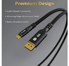 USB C-DisplayPort 1.4 케이블 4 FT, 8K@60Hz, 4K@120Hz, Thunderbolt 4/3 Type C-DP 코드, 편조, MacBook Pro/Air, iPad Pro, iPhone 15 Pro/Pro용(Thunderbolt 4/3 호환) 맥스, 갤럭시, XPS