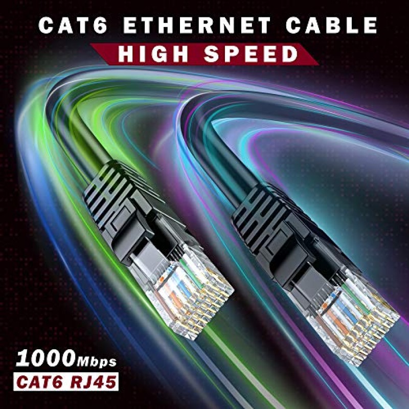 Maximm Cat 6 이더넷 케이블 100피트, 100% 순수 구리, Cat6 케이블 LAN 케이블, 인터넷 케이블, 패치 케이블 및 네트워크 케이블 - UTP(검은색) 100피트