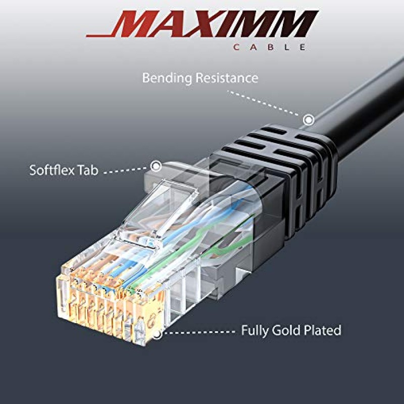 Maximm Cat 6 이더넷 케이블 100피트, 100% 순수 구리, Cat6 케이블 LAN 케이블, 인터넷 케이블, 패치 케이블 및 네트워크 케이블 - UTP(검은색) 100피트