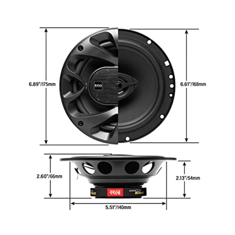 BOSS Audio Systems CH6520B Chaos 시리즈 6.5인치 차량용 스테레오 도어 스피커 - 최대 250W, 2방향, 전 범위 오디오, 1인치 트위터, 동축, 쌍으로 판매