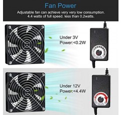 SXDOOL 120mm 110V 115V 120V AC 전원 팬(속도 컨트롤러 포함) DC 3V ~ 12V, 라우터 수신기 DVR Playstation Xbox 구성 요소 냉각용