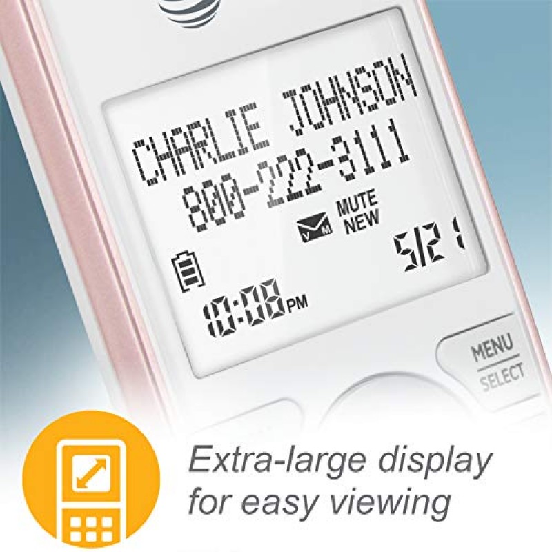 AT&T CL82257 DECT 6.0 자동 응답기, 통화 차단, 발신자 ID 아나운서, 인터콤 및 장거리 기능을 갖춘 가정용 2핸드셋 무선 전화기, 로즈 골드