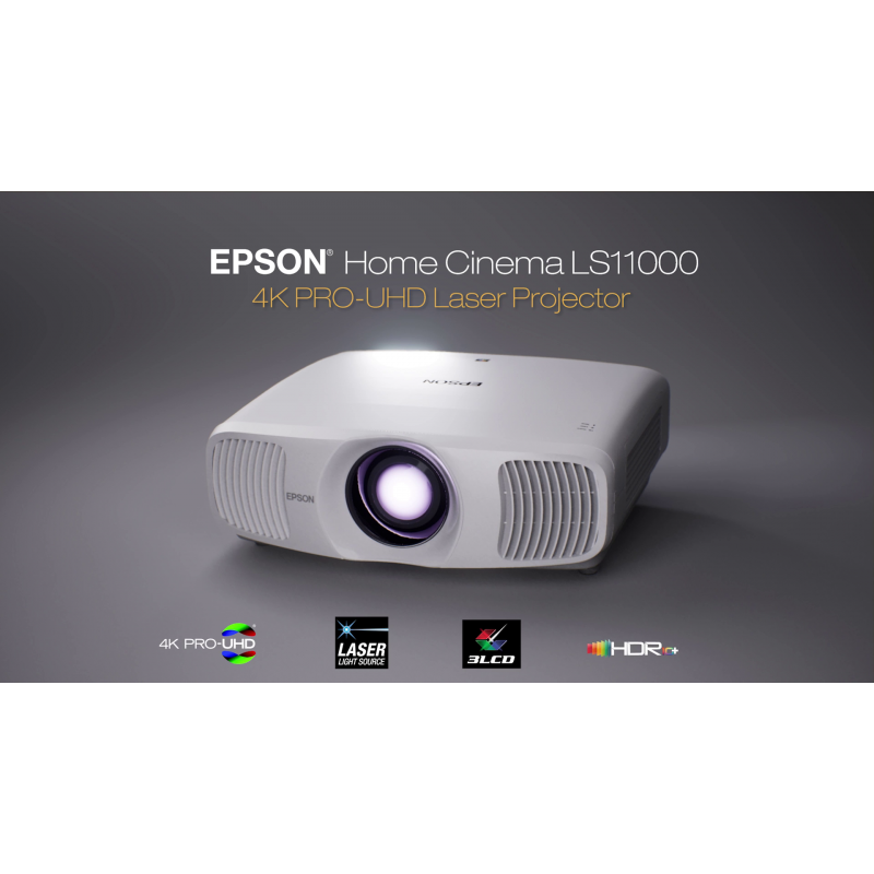 Epson Home Cinema LS11000 4K PRO-UHD 레이저 프로젝터, HDR, HDR10+, 2,500루멘 컬러 및 백색 밝기, HDMI 2.1, 전동 렌즈, 렌즈 이동, 초점, 줌, 3840 x 2160, 120Hz, 홈 시어터, 게임