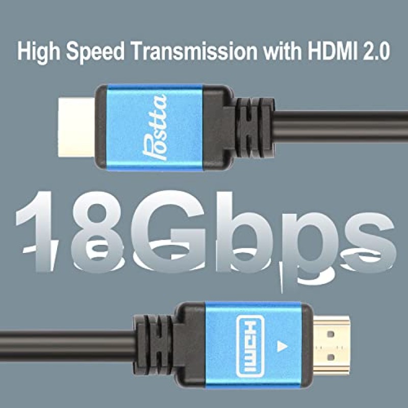 Postta HDMI 케이블 30피트 HDMI 2.0V 케이블(2피스 케이블 타이 포함) + 2피스 HDMI 어댑터 지원 4K 2160P,1080P,3D, 오디오 리턴 및 이더넷-블루