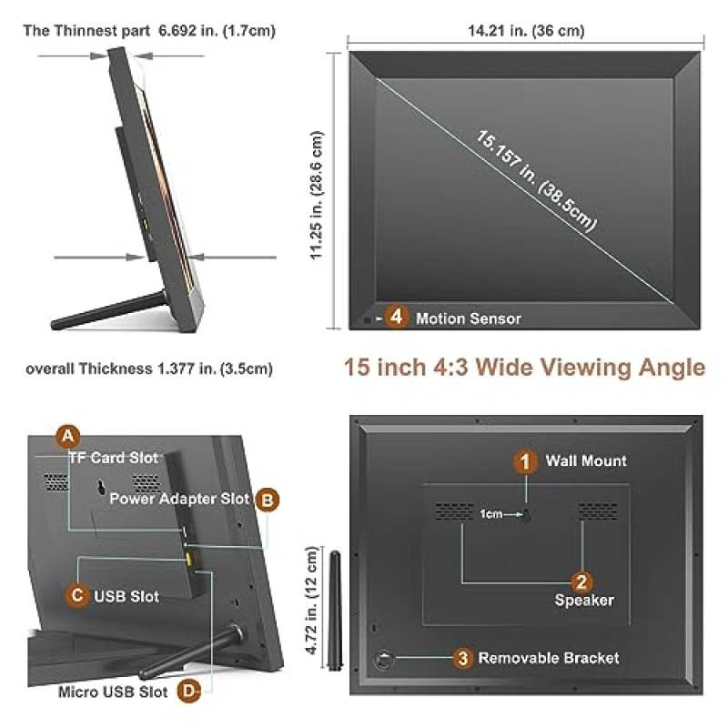 디지털 액자 15인치 WiFi 디지털 액자 - 대형 디지털 액자, 16GB, 터치 스크린, 벽면 장착 가능, 앱 또는 이메일을 통해 사진 비디오 공유, 홈닥터, 아내를 위한 생일 선물