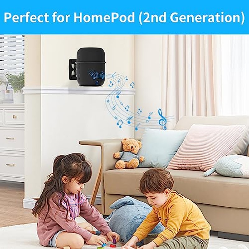 Homepod 2용 조정 가능한 스피커 마운트 Homepod 2세대 마운트와 호환되는 방진 커버가 있는 벽면 마운트 브래킷 - Homepod 2세대 마운트 선반용 고강도 스피커 마운트, 검정색