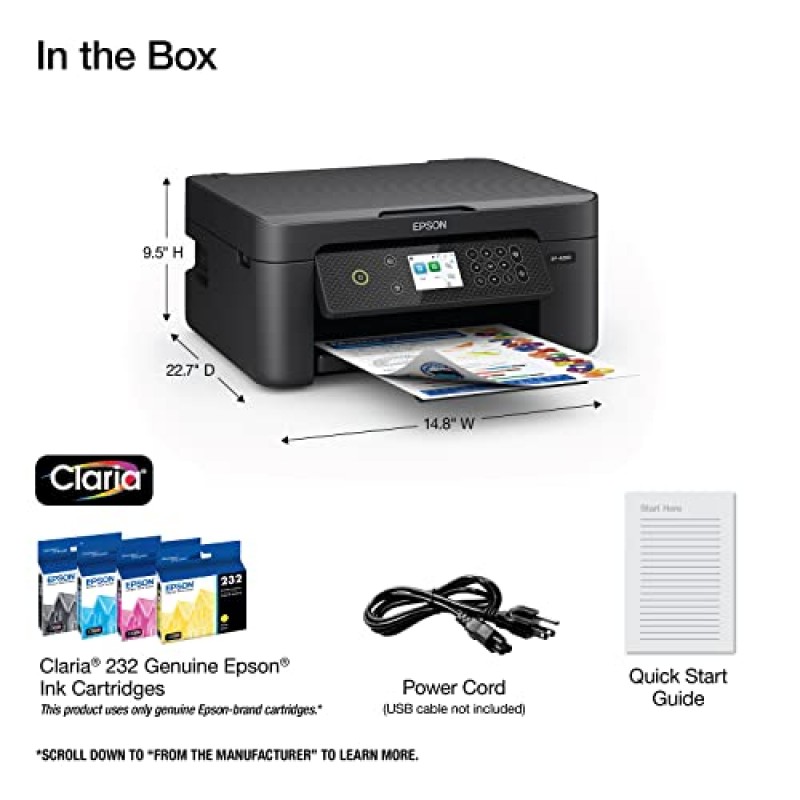 Epson Expression Home XP-4200 스캔, 복사, 자동 양면 인쇄, 경계선 없는 사진 및 2.4인치 컬러 디스플레이 기능을 갖춘 무선 컬러 복합기 프린터, 검정색