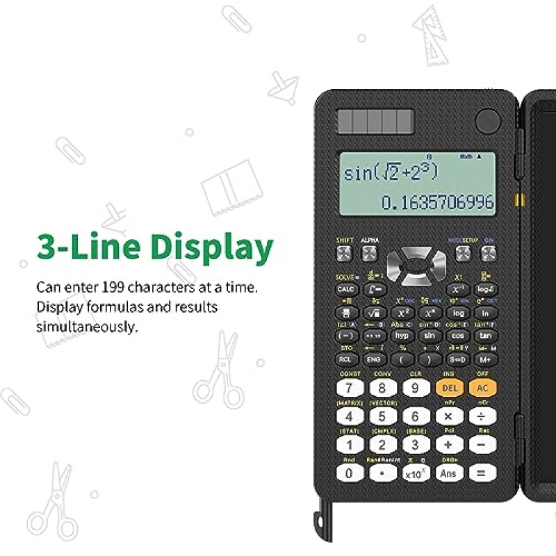 NEWYES 991ES 과학용 계산기(LCD 쓰기 태블릿 포함), 417 기능 태양 에너지 과학 계산기 메모장, 학생용 전문 접이식 계산기 학교 대학