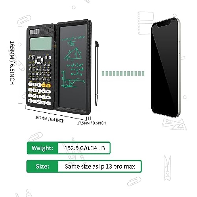 NEWYES 991ES 과학용 계산기(LCD 쓰기 태블릿 포함), 417 기능 태양 에너지 과학 계산기 메모장, 학생용 전문 접이식 계산기 학교 대학