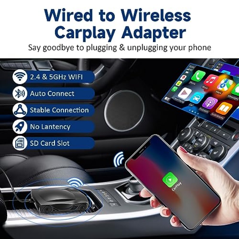 Buoth 무선 CarPlay 어댑터 iOS Android용 Netflix, 3-in-1 CarPlay Ai Box 및 Android Auto 및 Android 11.0, 내장 YouTube/PrimeVideo/PlayStore, 화면 미러링, OEM 유선 CarPlay 자동차용