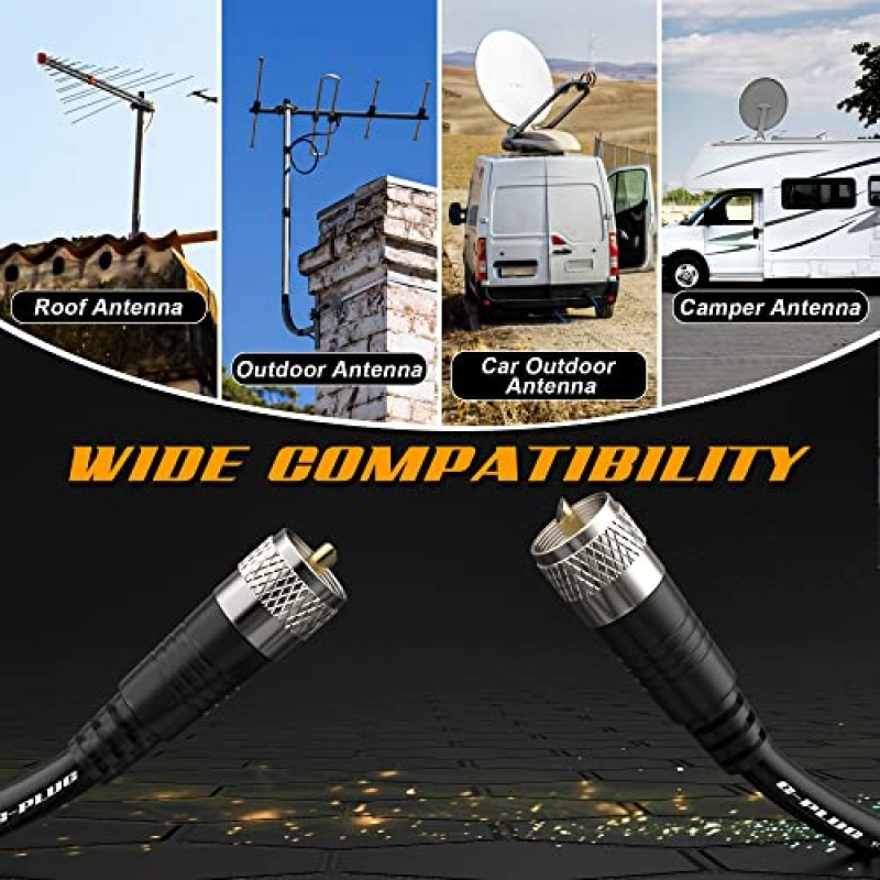 G-PLUG 50FT RG8X 동축 케이블 50Ω – 순수 구리 CB 동축 케이블 UHF 세트 – 매우 내구성이 뛰어나고 유연한 PVC 재킷 – 2X UHF 무선 커넥터가 있는 방수 동축 케이블