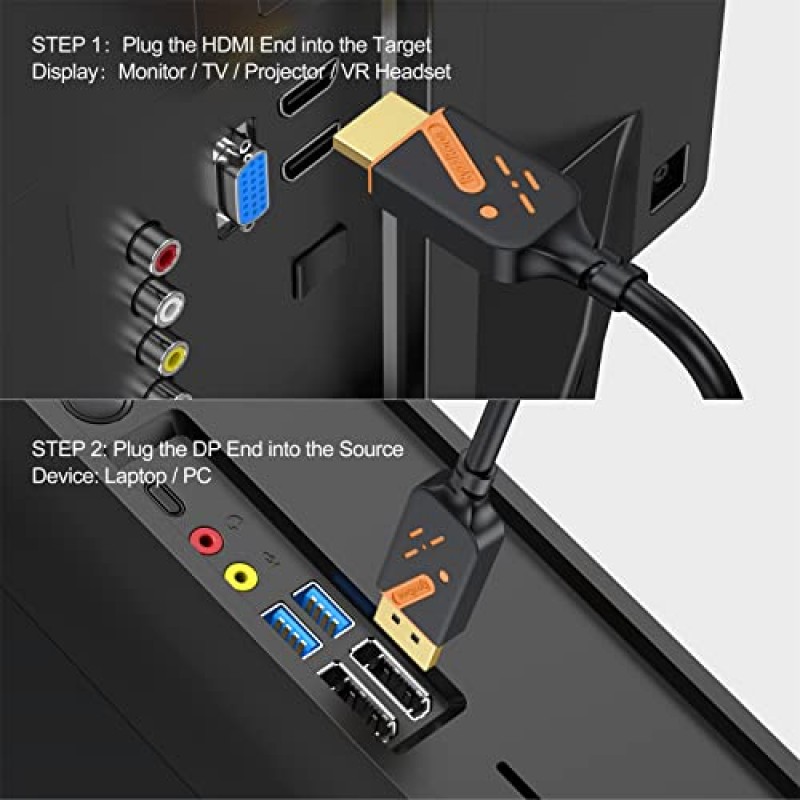 RyzzRooa DisplayPort - HDMI 케이블 6피트, 5팩 DP - HDMI 케이블 수-수 금도금 FHD는 컴퓨터, 모니터, HDTV, 프로젝터용 비디오 및 오디오를 지원합니다.