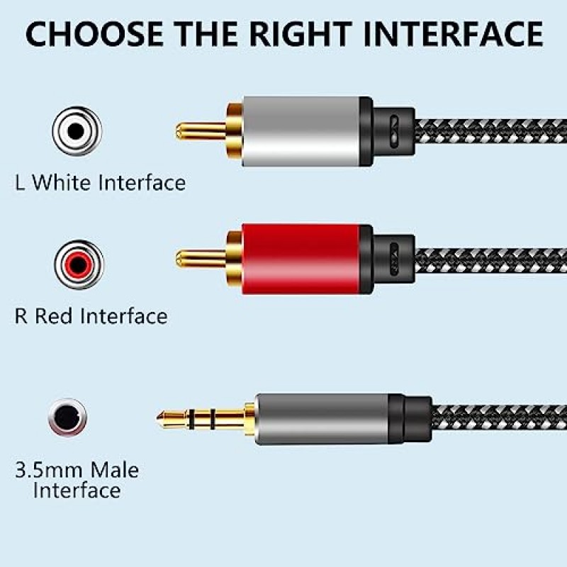 Mshyet RCA - 3.5mm 오디오 케이블, 3.5mm 1/8 - 2-남성 오디오 보조 케이블 헤드폰 잭 어댑터, RCA Y 분배기 케이블 스마트폰, MP3, 태블릿, 스피커, 홈 시어터, HDTV용 스테레오 오디오 어댑터