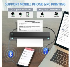 여행용 무선 휴대용 프린터, 무잉크 열전사 프린터, 안드로이드 및 iOS 및 노트북과 호환되는 M08F Bluetooth 모바일 프린터, 8.5