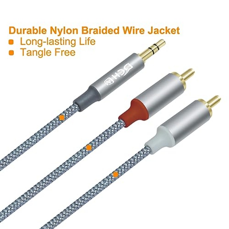 DCHAV 3.5mm - RCA 오디오 케이블 4피트 2 남성 RCA Aux 코드 어댑터 헤드폰 잭 Y 분배기 스피커 스테레오 자동차 서브우퍼 TV MP3 노트북 증폭기 나일론 땋은 와이어 금도금 플러그 빨간색 흰색