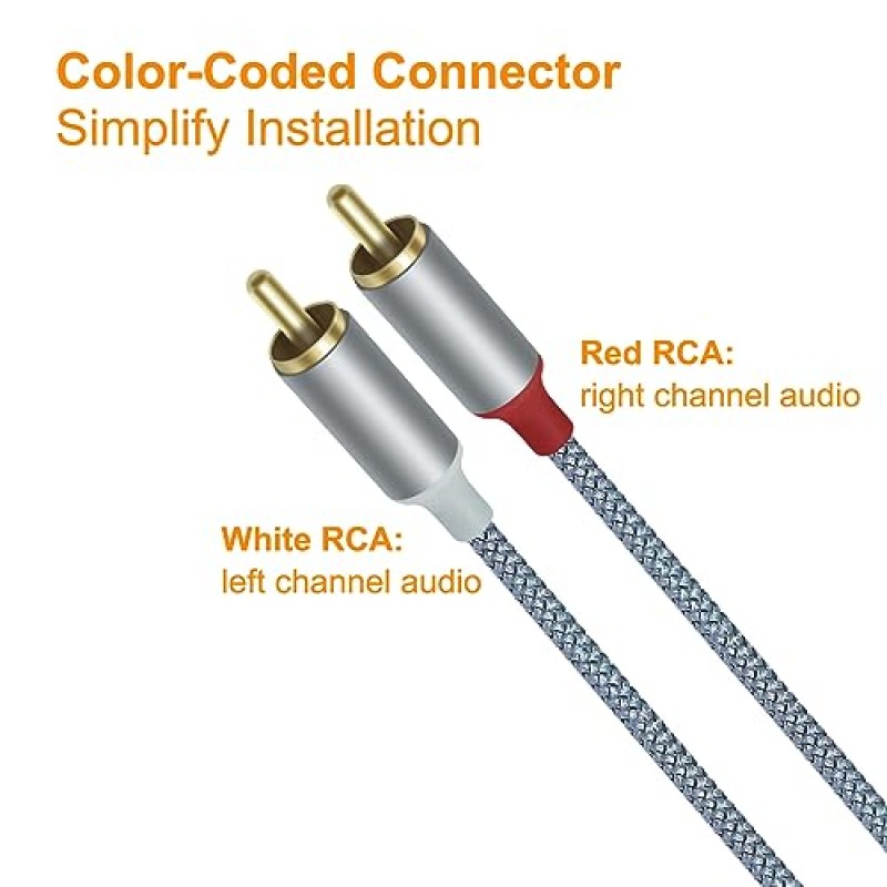 DCHAV 3.5mm - RCA 오디오 케이블 4피트 2 남성 RCA Aux 코드 어댑터 헤드폰 잭 Y 분배기 스피커 스테레오 자동차 서브우퍼 TV MP3 노트북 증폭기 나일론 땋은 와이어 금도금 플러그 빨간색 흰색