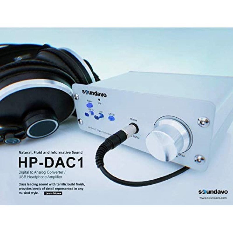 Soundavo HP-DAC1 디지털-아날로그 변환기/헤드폰 프리앰프 DAC(S/PDIF 포함, 라인, PC/노트북용 USB 입력 포함)