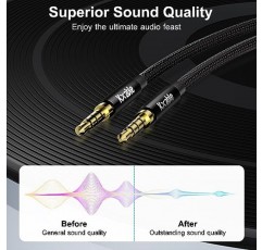 3.5mm 오디오 케이블, 4극 Hi-Fi 스테레오 TRRS Aux 잭 25FT, 나일론 편조, 마이크 호환, 헤드폰, 자동차, 아이패드, 전화, 태블릿용 1/8인치 남성-남성 보조 코드 연장 - 블랙