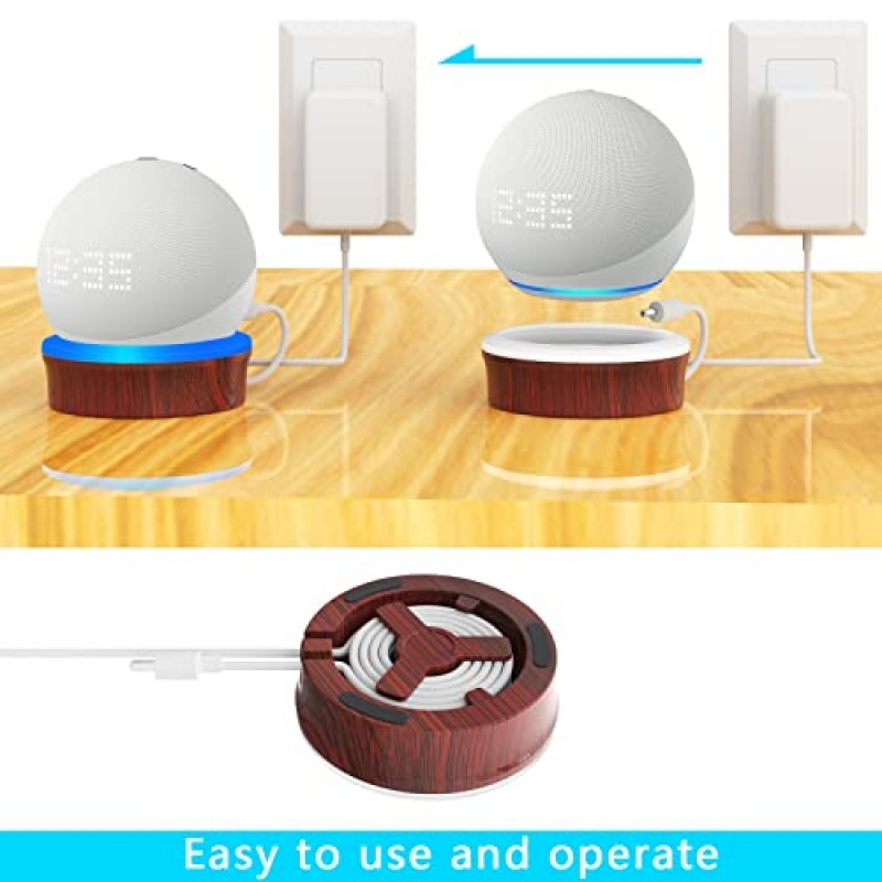 Echo Dot 5세대용 Agandax 테이블 스탠드, 케이블 관리 기능이 있는 Alexa용 스마트 홈 스피커 데스크탑 마운트, 라이트 가이드가 있는 홀더, 미끄럼 방지 베이스, 목재 색상